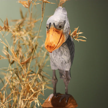 Handmade Carved Wooden Shoebill Figurine
